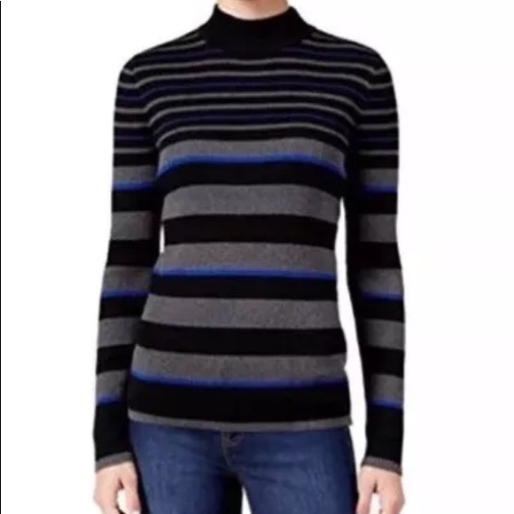 Karen Scott Sweaters - Karen Scott Women’s Blue Ribbed Striped Pullover
